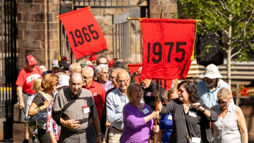 Alumni participated in the traditional reunion parade around the Old Queens lawn.