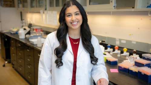 Christina Sarkes is working to become the first physician in her family. Nick Romanenko/Rutgers University