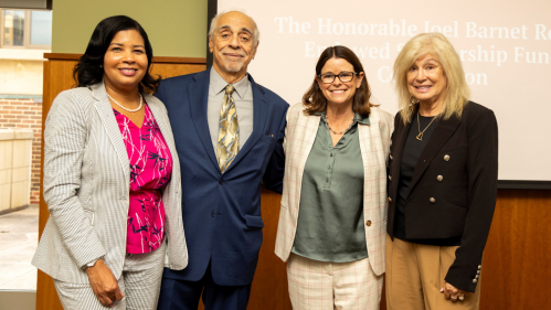 From left, Rhasheda Douglas, assistant dean of Rutgers Law School; Joel B. Rosen RLAW’73; Rutgers Law Dean Johanna Bond; and Kari Rosen CCAS’72, GSE’76. Photos by Ron Downes Jr.