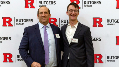 Ben Axler RC’99, RBS’99 with Efraim Kooijmans RBS ’27, the first recipient of Axler’s endowed scholarship, at the Rutgers–Newark Celebration of Donor Impact. Photo by Maxim Ryazansky.