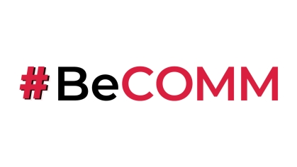 #BeComm Logo in black and red on a white background