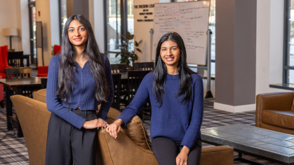 Sisters Naomi, left, and Maria George, who received scholarships, appreciate the opportunities of the Honors College at Rutgers–New Brunswick. 