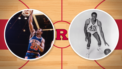 James Bailey (left) and Hollis Copeland are standout members of the historic 1975-76 Rutgers men’s basketball team who went on to play for the Knicks in the NBA. NBA Images