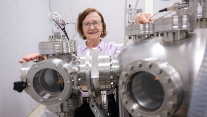 Physicist Eva Andrei, winner of the 2026 Kavli Prize in Nanoscience, pictured in her lab with an ultra-high vacuum low-temperature scanning tunneling microscope. Nick Romanenko/Rutgers University