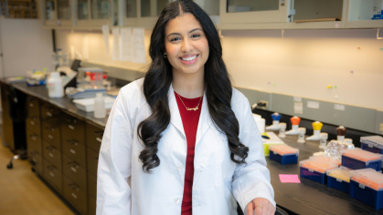 Christina Sarkes is working to become the first physician in her family. Nick Romanenko/Rutgers University