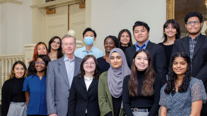 Jim Cullen with scholarship recipients at a 2022 luncheon