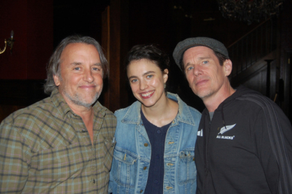 Director Richard Linklater (left) with Blue Moon actors Margaret Qualley and Ethan Hawke, who was nominated for best actor for his performance in the film. Courtesy of Robert Kaplow