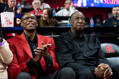 Hollis Copeland and James Bailey during the inaugural "Knights of Honor" recognition event at Jersey Mike's Arena in 2024. Rutgers University Athletics