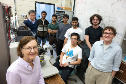 Physicist Eva Andrei with some of the postdocs, graduate and undergraduate students who are members of her research group. Nick Romanenko/Rutgers University