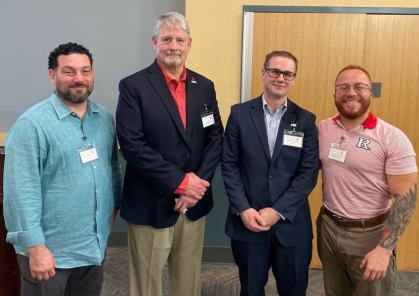 Veteran Alumni of Rutgers University officers, from left, Augustin Bruno CCAS'12, Camden vice president; Flett, president; Daylen Osmer SBC’23, treasurer; and former New Brunswick vice president Angel Cordero, GSE’22.