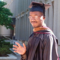 Morgan at the Rutgers Business School commencement in Newark in 1998