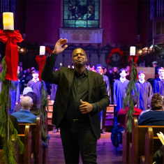 Director of Choral Activities Brandon Williams conducts the Kirkpatrick Choir and Rutgers University Glee Club.