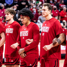 Luke Nathan at right, next to Ron Harper Jr. before Purdue game in 2021
