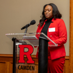 Oliver's remarks at the scholarship reception received a standing ovation.