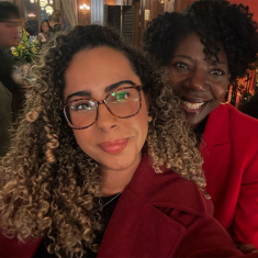 De Sousa Lobo, photographed with Kim Williams, director, Rutgers Future Scholars, says she is grateful to donors who supported programs which made Rutgers possible for her.