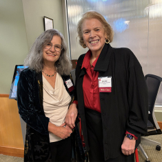 Melanie Willoughby, Class of ’76 first woman president of the Rutgers Student Government, right, with former Rutgers roommate Deborah Rickards RC’76, left. Photo by Allison Freeman.